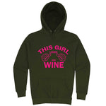  "This Girl Loves Her Wine, Pink Text" hoodie, 3XL, Army Green