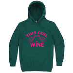  "This Girl Loves Her Wine, Pink Text" hoodie, 3XL, Teal