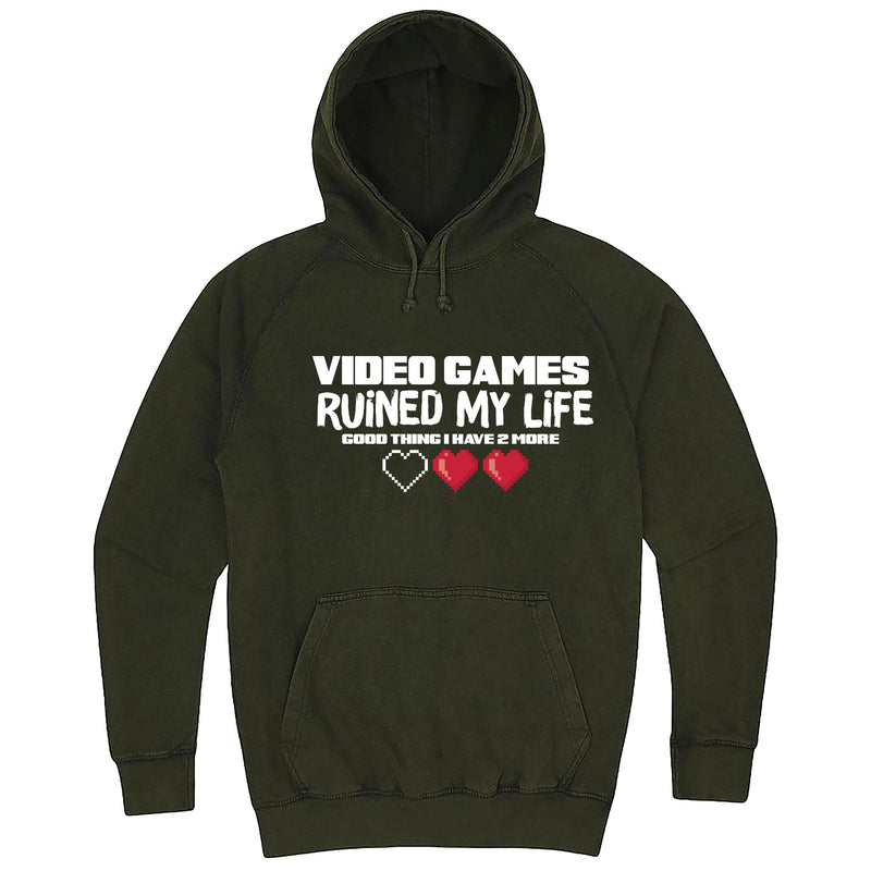 Funny "Video Games Ruined My Life (Good Thing I Have Two More)" hoodie 3XL Vintage Olive