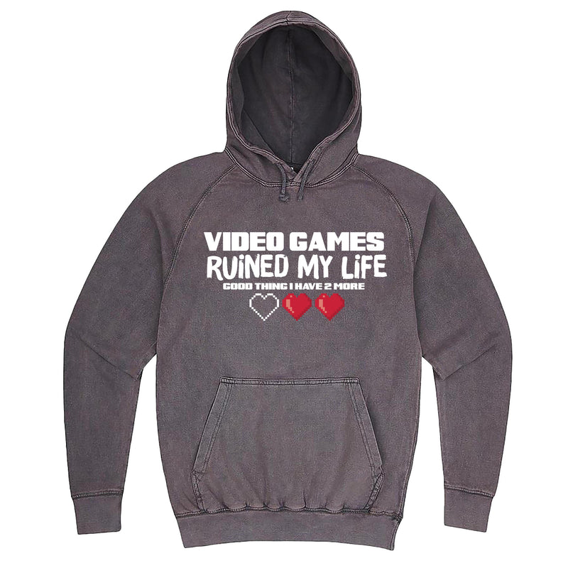 Funny "Video Games Ruined My Life (Good Thing I Have Two More)" hoodie 3XL Vintage Zinc