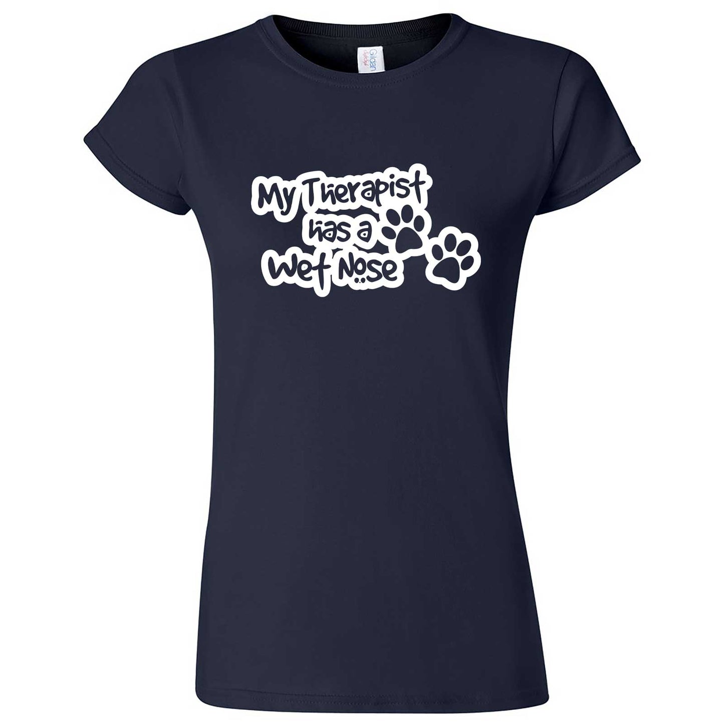  "My Therapist Has a Wet Nose" women's t-shirt Navy Blue