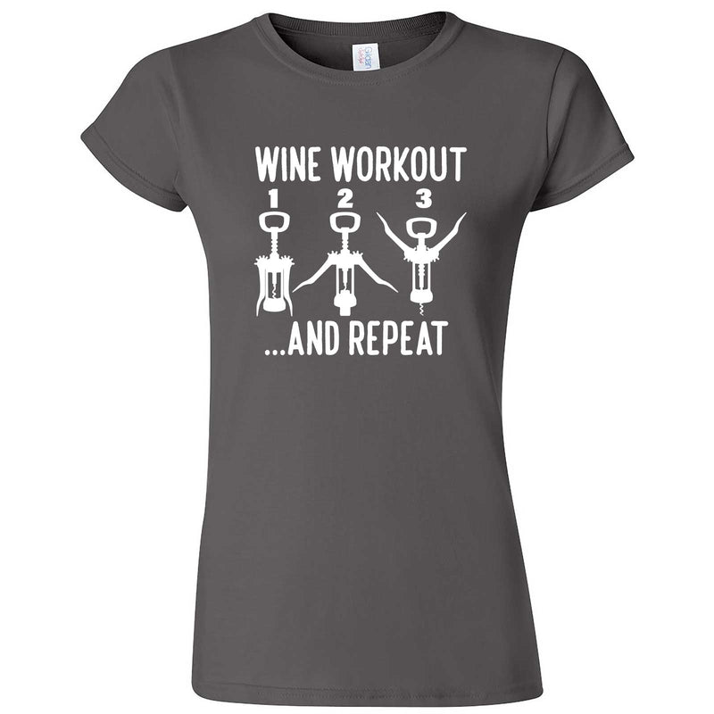  "Wine Workout: 1 2 3 Repeat" women's t-shirt Charcoal