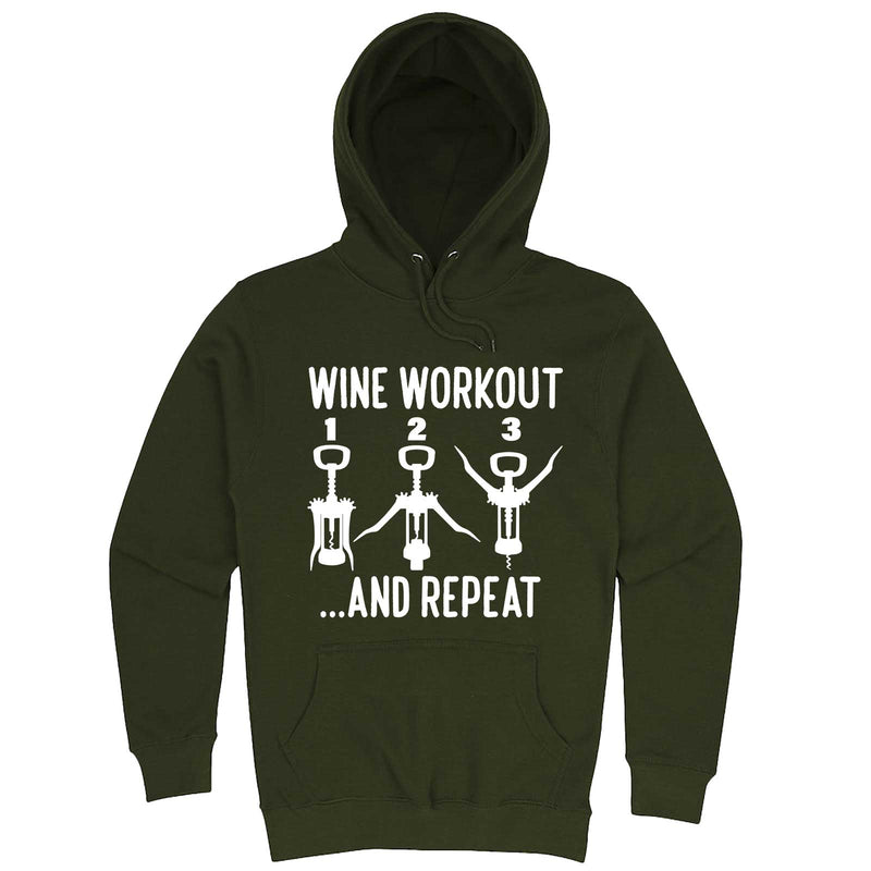  "Wine Workout: 1 2 3 Repeat" hoodie, 3XL, Army Green