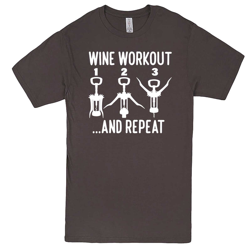 "Wine Workout: 1 2 3 Repeat" men's t-shirt Charcoal