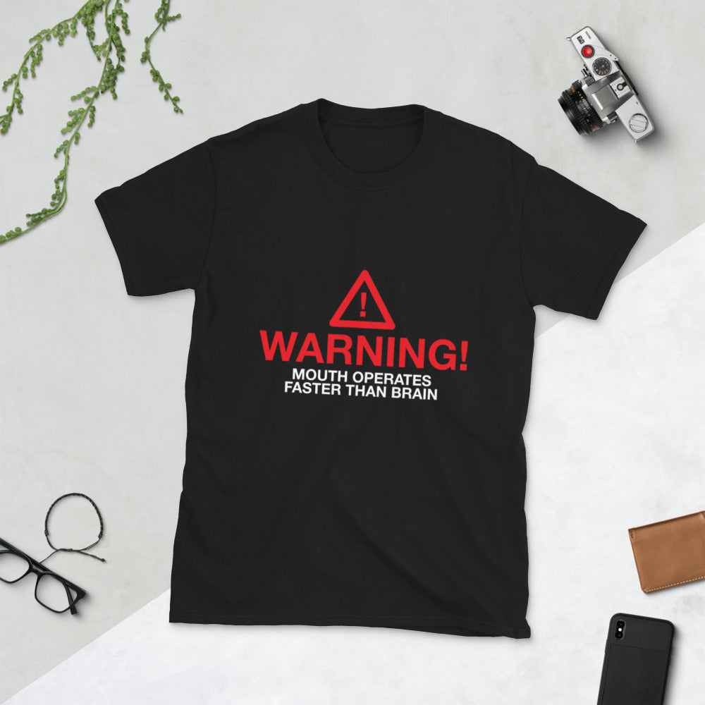 Minty Tees "Warning, Mouth Operates Faster Than Brain" Funny Short-Sleeve T-Shirt