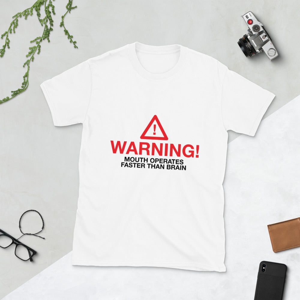 Minty Tees "Warning, Mouth Operates Faster Than Brain" Funny Short-Sleeve T-Shirt