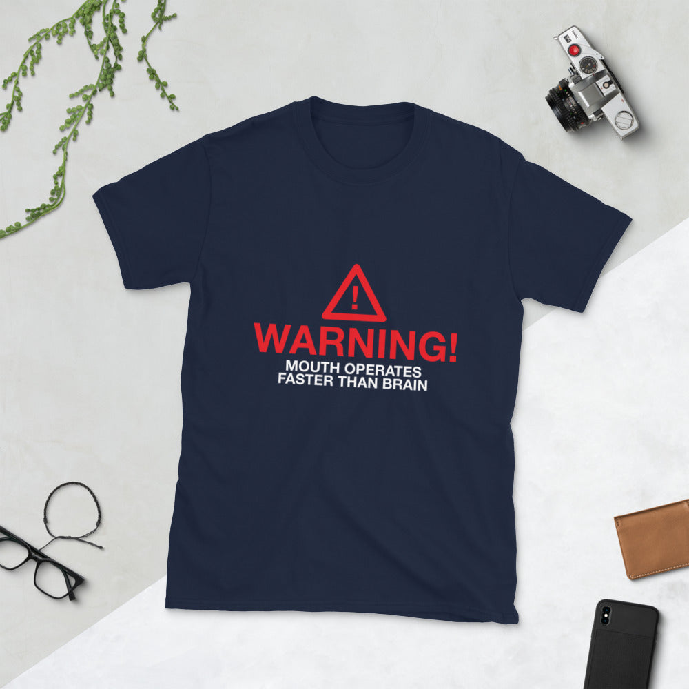 Minty Tees "Warning, Mouth Operates Faster Than Brain" Funny Short-Sleeve T-Shirt