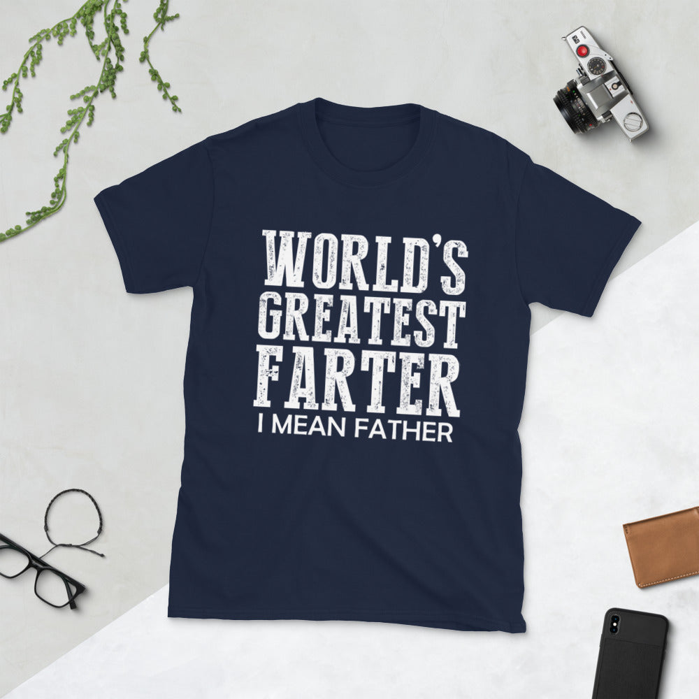 "World's Greatest Farter, I Mean Father" Short-Sleeve T-Shirt With Black Or White Image