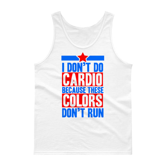 "I Don't Do Cardio Because These Colors Don't Run" Fitness And Patriotic Inspired Tank Top