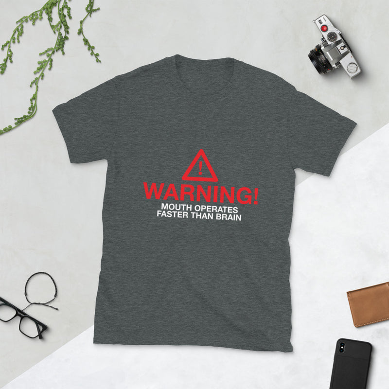 Minty Tees "Warning, Mouth Operates Faster Than Brain" Funny Short-Sleeve T-Shirt